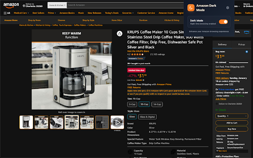 Amazon Dark Mode screenshot