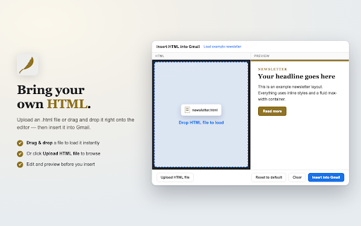 Insert HTML into Gmail screenshot