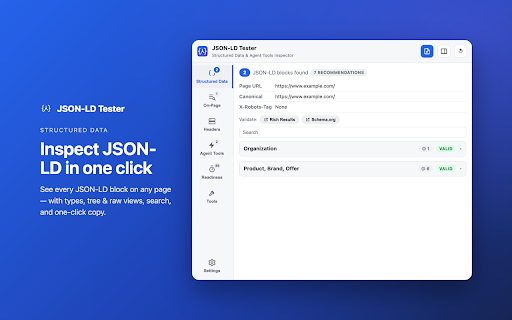 JSON-LD Tester – Structured Data & Agent Tools Inspector screenshot