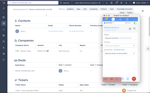 RingCentral RingCX for HubSpot screenshot