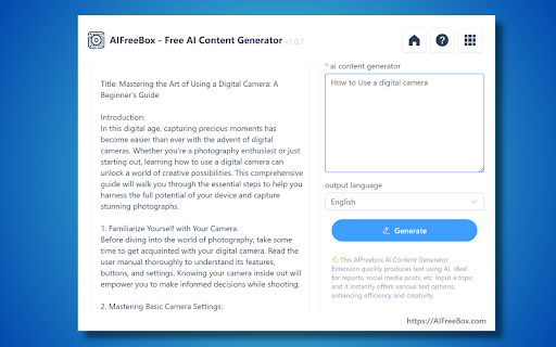 Free AI Content Generator Tool: AIFreeBox screenshot