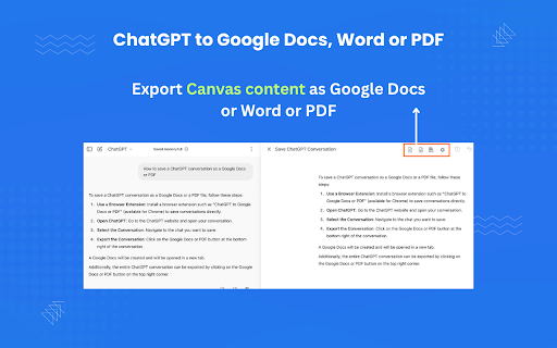 ChatGPT to Google Docs, Word or PDF screenshot