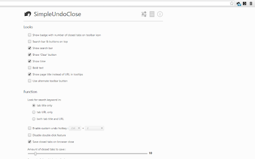 SimpleUndoClose screenshot