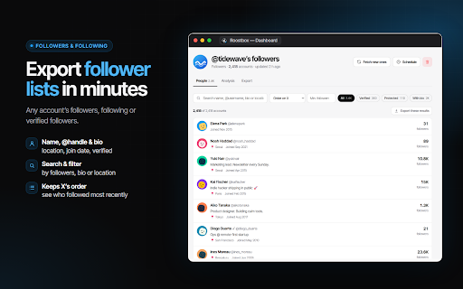 Roostbox - Twitter/X Exporter: Tweets, Followers, Bookmarks & Archive screenshot