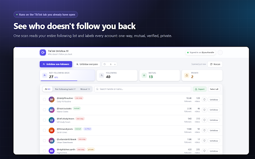 TikTok Unfollow AI - Mass & Auto Unfollow All, Everyone & Non-Followers screenshot