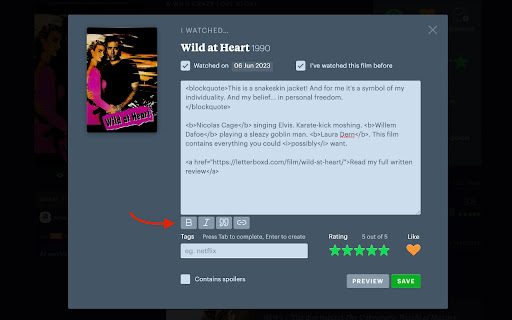Letterboxd Text Formatter screenshot