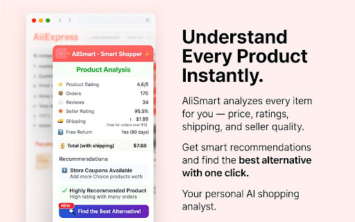 AliSmart: AliExpress AI Finder, Tracker & Coupons screenshot