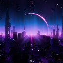 Futuristic neon cityscape cosmic sky icon