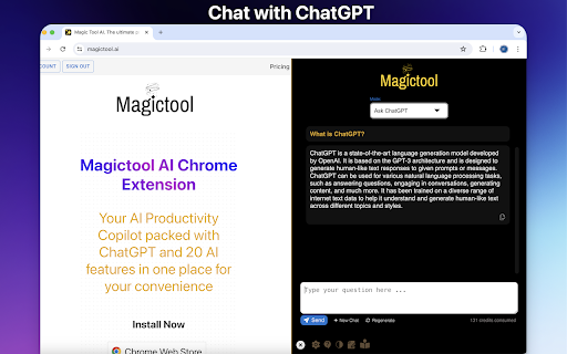 AI Chrome Extension powered by ChatGPT - Magictool AI screenshot