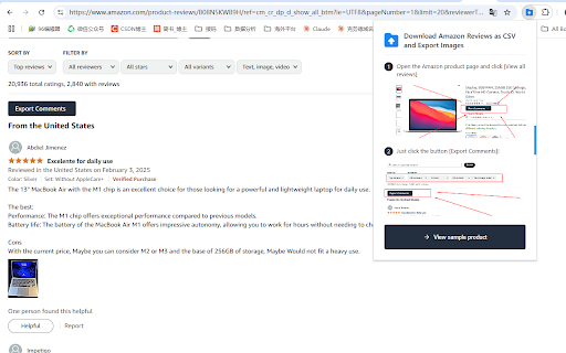 Download Amazon Reviews as CSV and Export Images screenshot