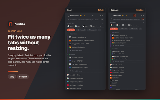 ArchTabs — Ultra-Compact Chrome Vertical Tabs · Fit Twice the Tabs screenshot