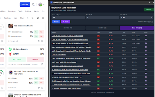 Polymarket Sure Bet Finder screenshot