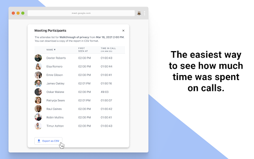 Google Meet Attendance List screenshot