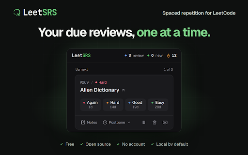LeetSRS — Spaced Repetition for LeetCode screenshot