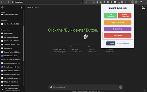 ChatGPT Bulk Delete screenshot