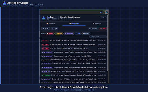 Acefone Debug Logger screenshot