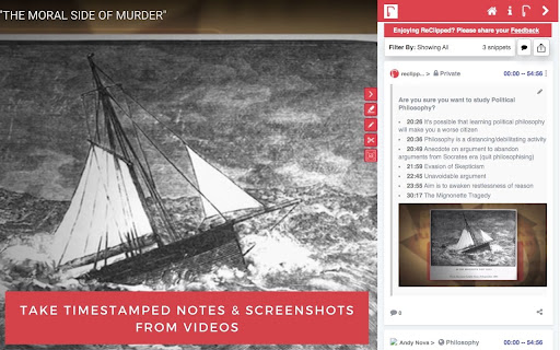 ReClipped: YouTube Notes & Screenshots screenshot