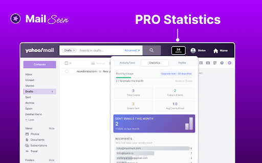 Mail Seen - Unlimited Email Tracker for Yahoo screenshot