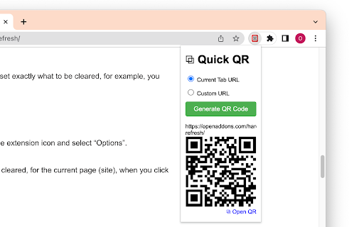 QuickQR: link to QR code screenshot