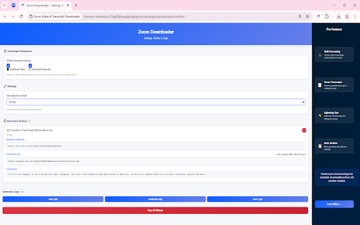 Zoom Video & Transcript Downloader screenshot