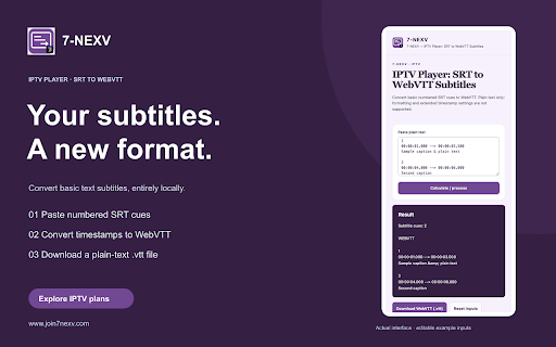 7-NEXV — IPTV Player: SRT to WebVTT Subtitles screenshot