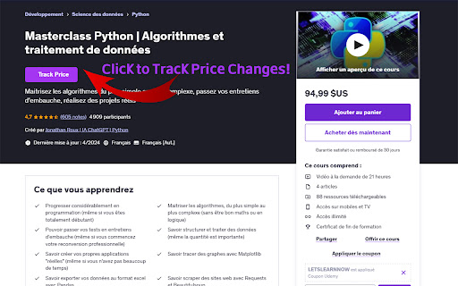 Udemy Price Tracker screenshot