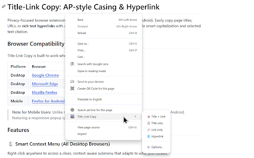 Title-Link Copy: AP-style Casing & Hyperlink screenshot