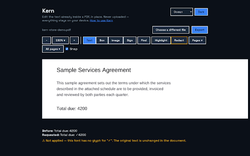 Edit & Redact PDF Text in Place | Kern screenshot