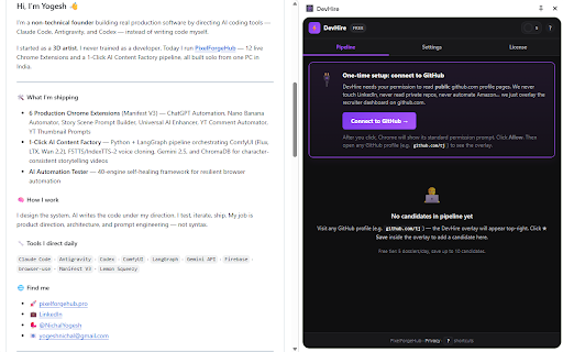 DevHire - GitHub Sourcing Sidecar screenshot