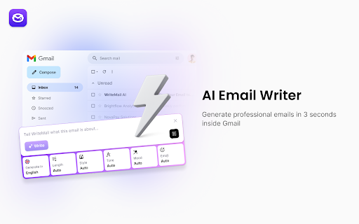 Official AI Email Writer for Gmail by WriteMail.ai screenshot