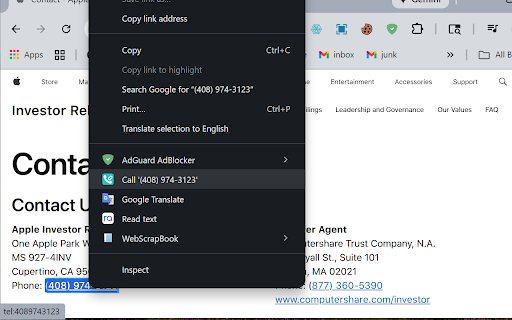 Phone Number Linkifier screenshot
