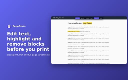 PagePress: Clean Print, PDF & Full Page Screenshot screenshot