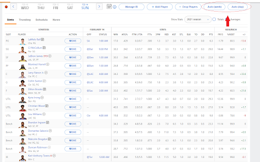 ESPN NBA Fantasy Team Auto Setup screenshot