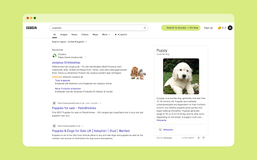 Ecosia - The search engine that plants trees screenshot