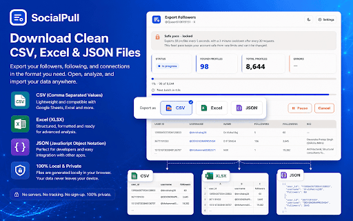 SocialPull — Export Followers to CSV/Excel screenshot