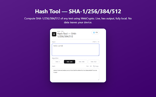 Hash Tool — SHA-1/256/384/512 screenshot