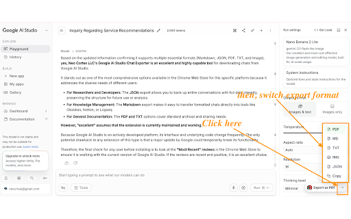 Export Google AI Studio Chats to PDF: Download Google AI Studio Chats screenshot