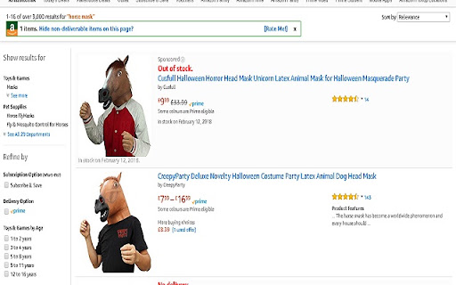 Amazon Global Shipping Filter screenshot
