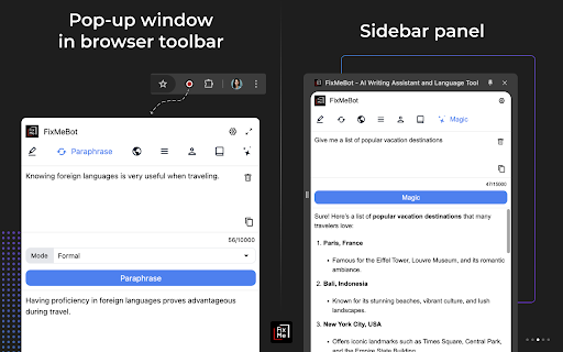FixMeBot - AI Writing Assistant and Language Tool screenshot