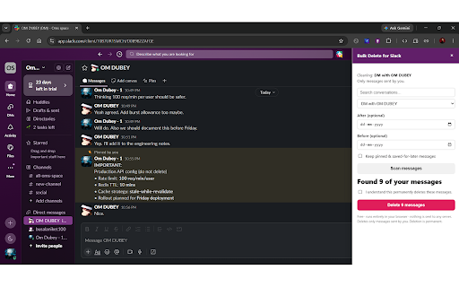Free Bulk Delete for Slack — Messages, DMs & Group Chats screenshot