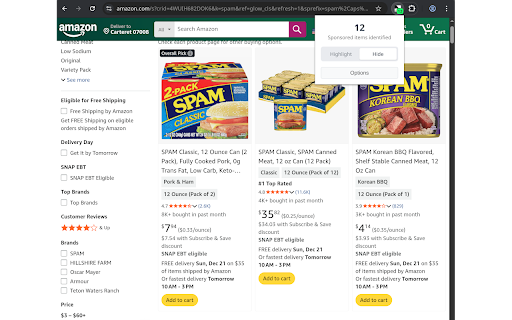 Amazon Unsponsor screenshot