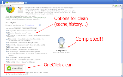 OneClick Cleaner for Chrome screenshot