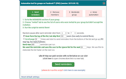 Automation tool for groups on Facebook™ screenshot