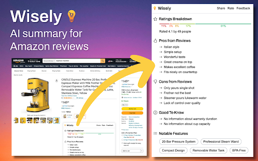Wisely: AI Summary for Amazon Reviews screenshot