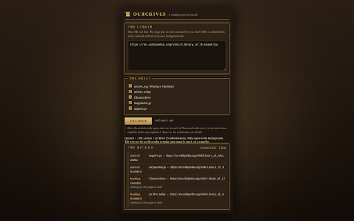 Ourchives screenshot