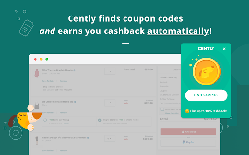 Cently: Automatic Coupons + Cashback for Free screenshot