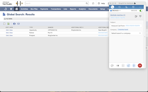 RingCentral RingCX for NetSuite screenshot