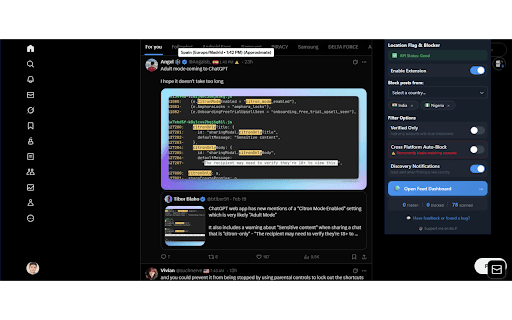 X/Twitter Location Flags, Time & Blocker screenshot