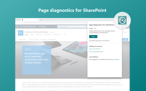 Page diagnostics for SharePoint screenshot