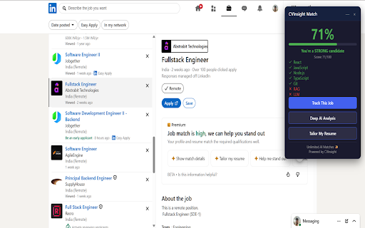 CVInsight - Job Match Score screenshot